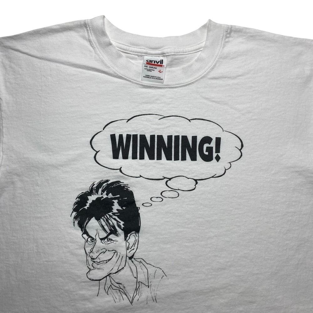 Vintage Charlie Sheen Winning funny caricature shirt LARGE